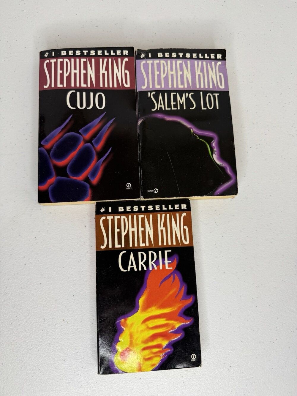 Lot Of 3 Stephen King Paperback Books.  Salem's Lot, Cujo And Carrie